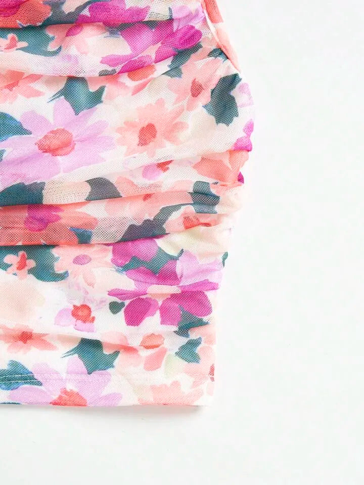 Y2K Floral Mesh Strappy Crop