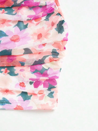 Y2K Floral Mesh Strappy Crop