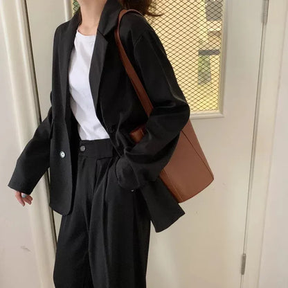 Chic Oversized Double-Breasted Blazer for Women | Korean Style Casual Suit Jacket