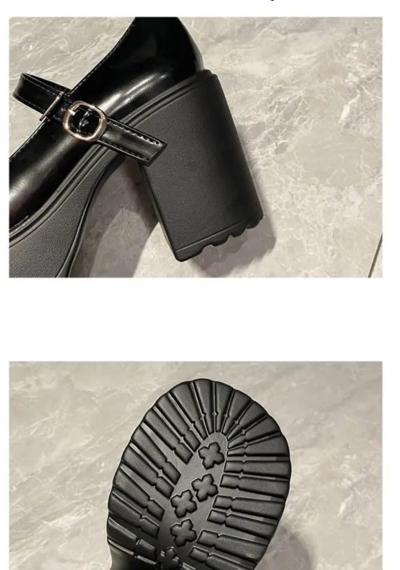 Trendy Mary Jane Platform Heels for Women | 9cm Buckle Strap Chunky Shoes