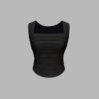 Women’s Sleeveless Ruched Tank Top with Pleated Hem & Square Neck | Casual Summer Fitted Top