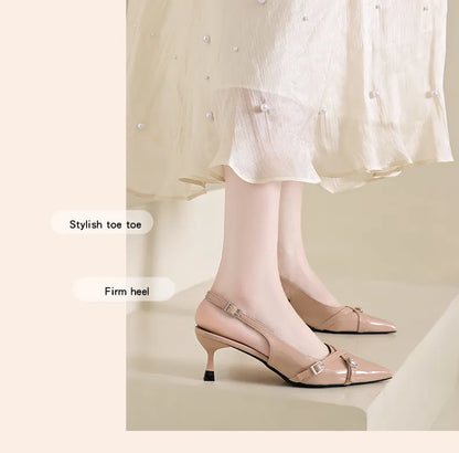 Elegant Pointed Toe Slingback Heels for Women – 3-Inch PU Leather Cone Heel Sandals