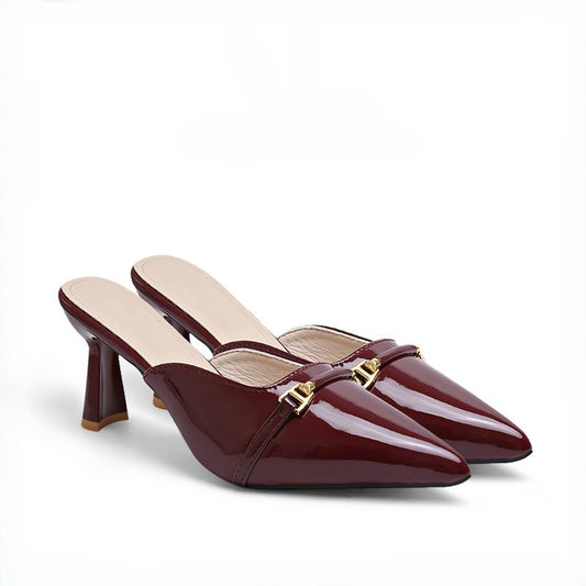 Chic Pointed Toe Stiletto Heels for Women – Glossy Cone Heels | Slip-On Leather Mules