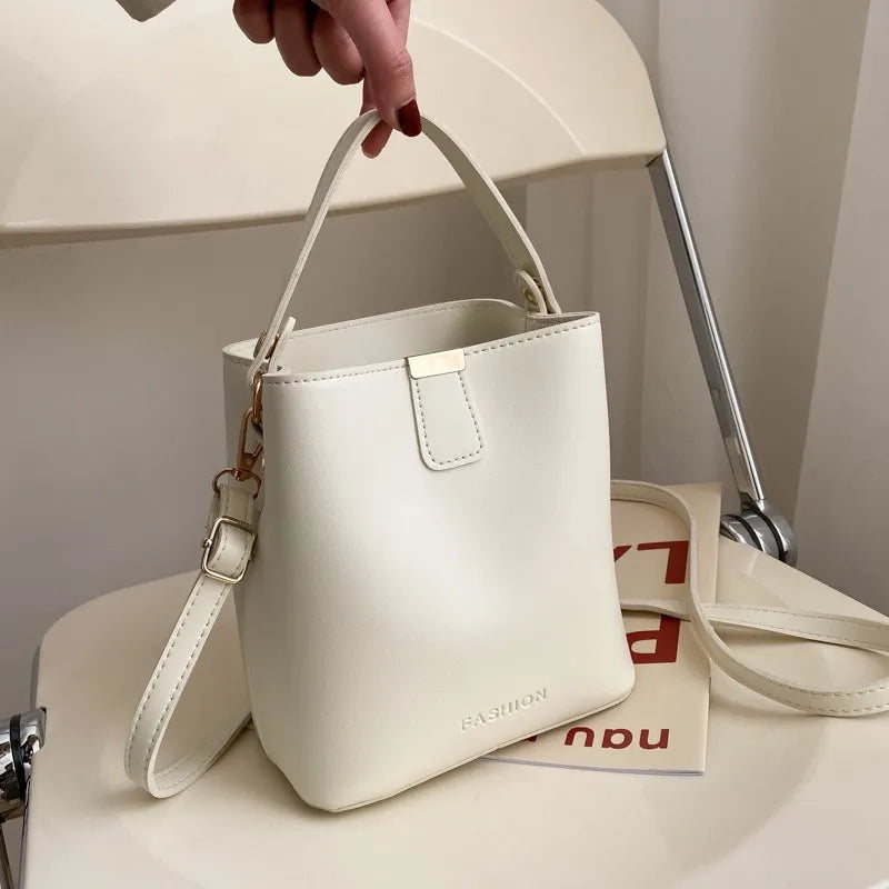 Trendy PU Leather Bucket Bag – Minimalist Shoulder, Crossbody & Handbag | Solid Color, Large Capacity