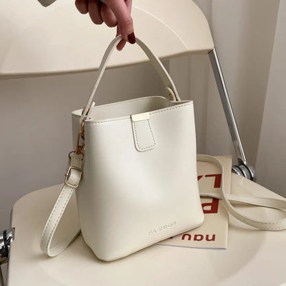 Trendy PU Leather Bucket Bag – Minimalist Shoulder, Crossbody & Handbag | Solid Color, Large Capacity