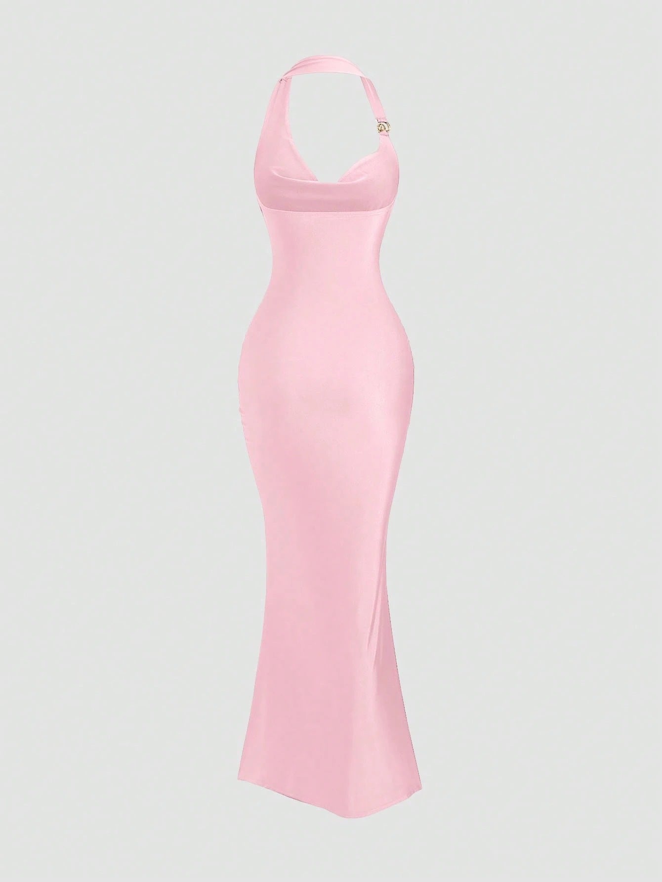 pink spaghetti strap belted long dress with a slim fit vintage silhouette and adjustable straps for women by Fashzeo.