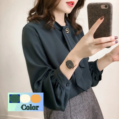 Chic Chiffon Office Shirt with Built-In Tie | 3/4 Sleeve Formal Workwear Blouse
