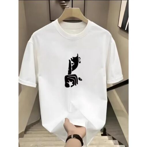 Oversized Premium Cotton T-Shirt with 'Quiet' Pattern - White & Black, S-4XL - Image 2