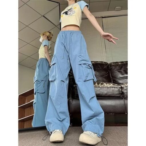 Trendy Women's High-Waisted Cargo Pants: 5 Colors, Stylish Side Pockets & Comfortable Fit - Image 4