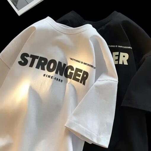 Oversized Unisex T-Shirt with 'STRONGER' Pattern - Premium 100% Cotton, White & Black,S-4XL