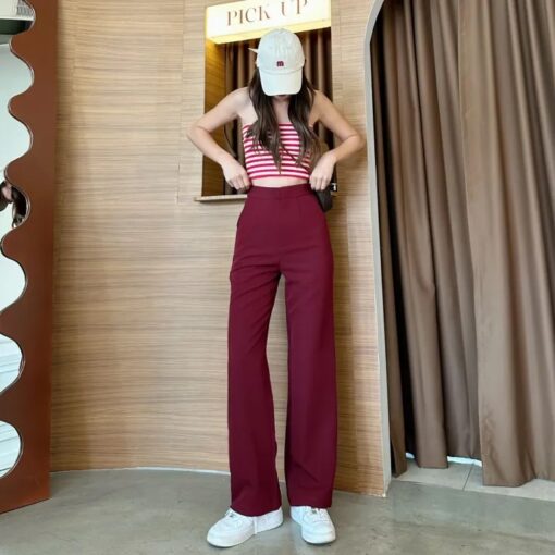 Elegant High-Waisted Bootcut Pants in Rochev Fabric - Stretchy, Non-Iron, Full Length in Multiple Colors - Image 10