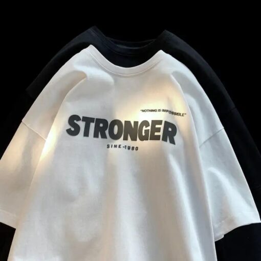 Oversized Unisex T-Shirt with 'STRONGER' Pattern - Premium 100% Cotton, White & Black,S-4XL - Image 2