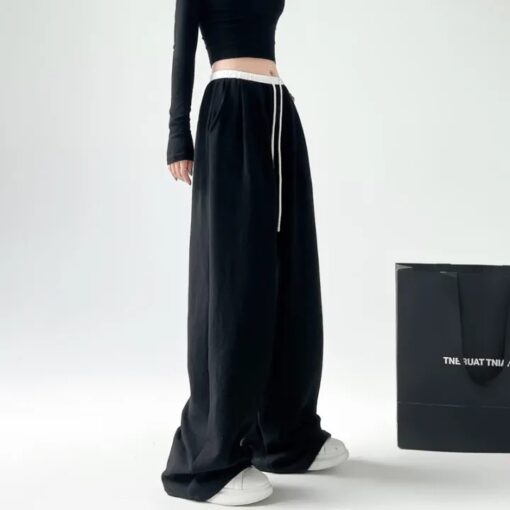 Trendy Women's High-Waisted Korean Style Sweatpants with Drawstring - Available in Black & Grey - Image 4