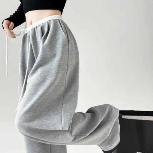 Trendy Women's High-Waisted Korean Style Sweatpants with Drawstring - Available in Black & Grey - Image 3