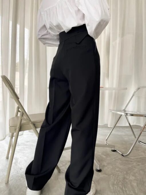 Stylish High-Waist Black Pants with Belt: Full-Length Casual Fit - Image 2