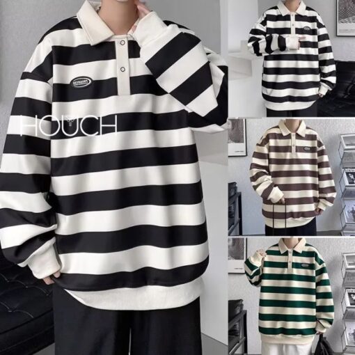 Men's Korean Style Striped Sweater - Long Sleeves, Loose Fit, Retro Fashion