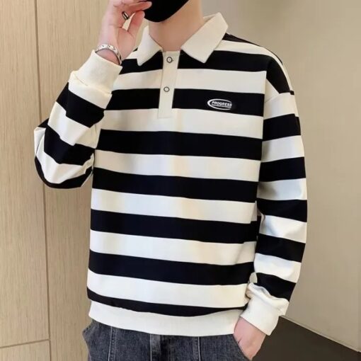 Men's Korean Style Striped Sweater - Long Sleeves, Loose Fit, Retro Fashion - Image 4