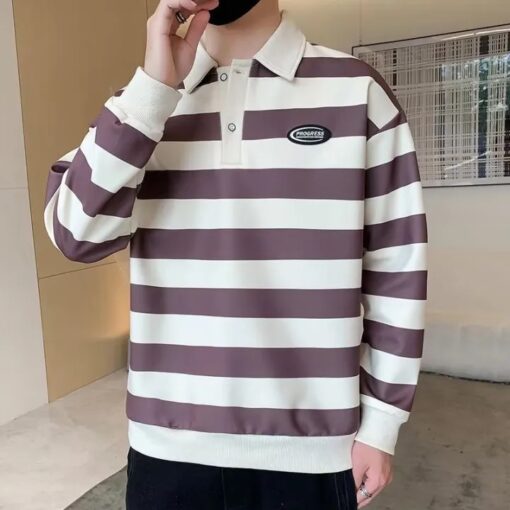 Men's Korean Style Striped Sweater - Long Sleeves, Loose Fit, Retro Fashion - Image 2