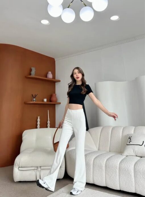 Elegant High-Waisted Bootcut Pants in Rochev Fabric - Stretchy, Non-Iron, Full Length in Multiple Colors - Image 6