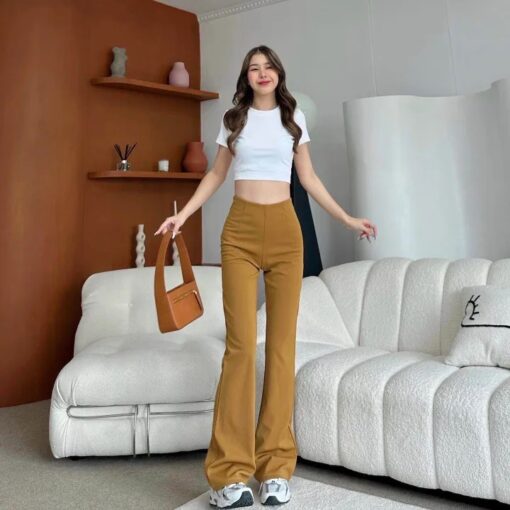 Elegant High-Waisted Bootcut Pants in Rochev Fabric - Stretchy, Non-Iron, Full Length in Multiple Colors - Image 9