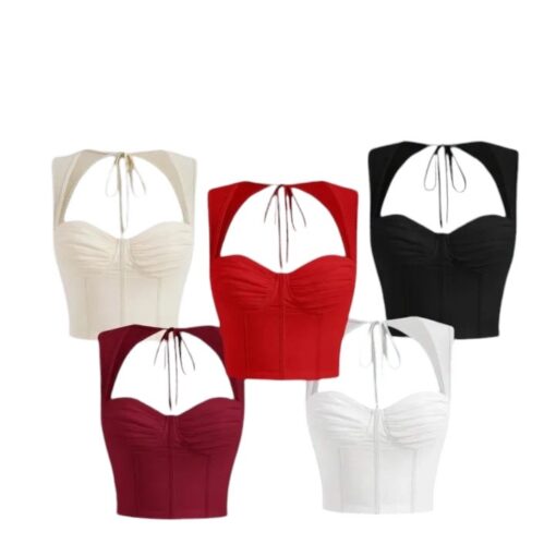 Trendy Women's Strapless Backless Tie Detail Top | Pleated Bustier | Sexy & Playful for Bars, Pubs, and Social Events | 100% Cotton, Perfect Fit 28-34" Chest