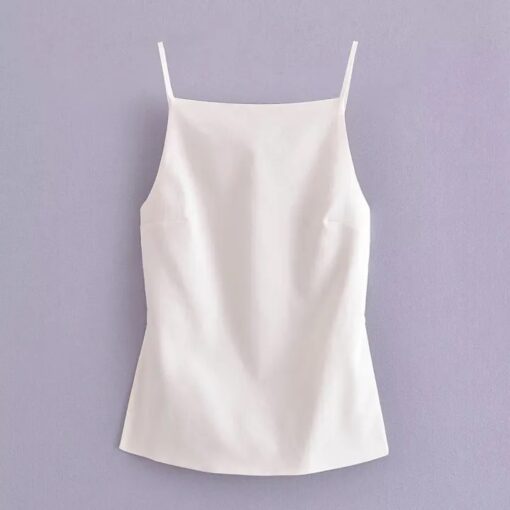 Trendy Solid Color Fold Backless Vest Top for Women - White & Black Polyester Fabric, XS - L