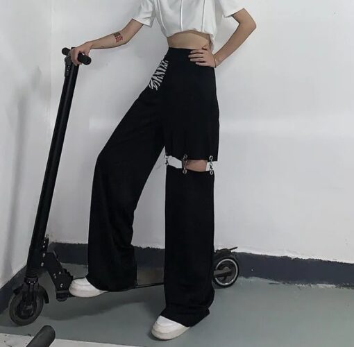 Trendy Women's Summer Hollow Wide Leg Pants: Casual Cut-Out Style - Image 3