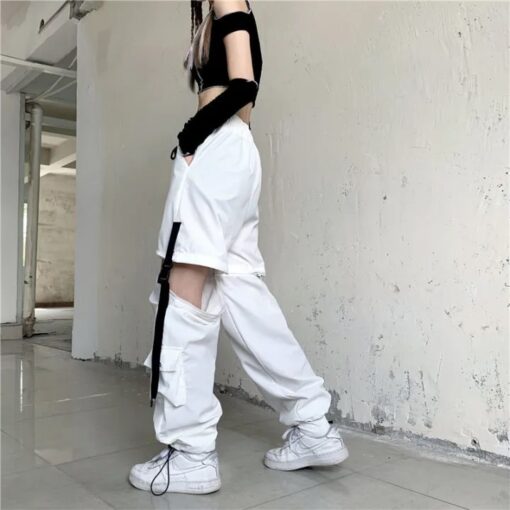 Trendy Women's Korean White Cargo Pants | Y2K Harajuku Style, Loose Fit, High Waist, Elastic Waist - Image 2