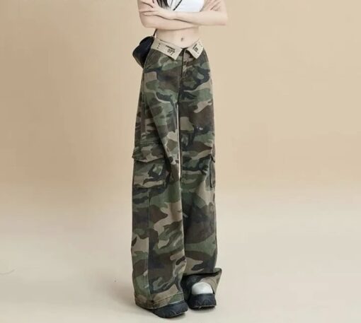 Trendy Women's Loose Camouflage Dress & High Waist Straight Pants: Stylish Handcuffed Pants for Hot Girls - Image 3